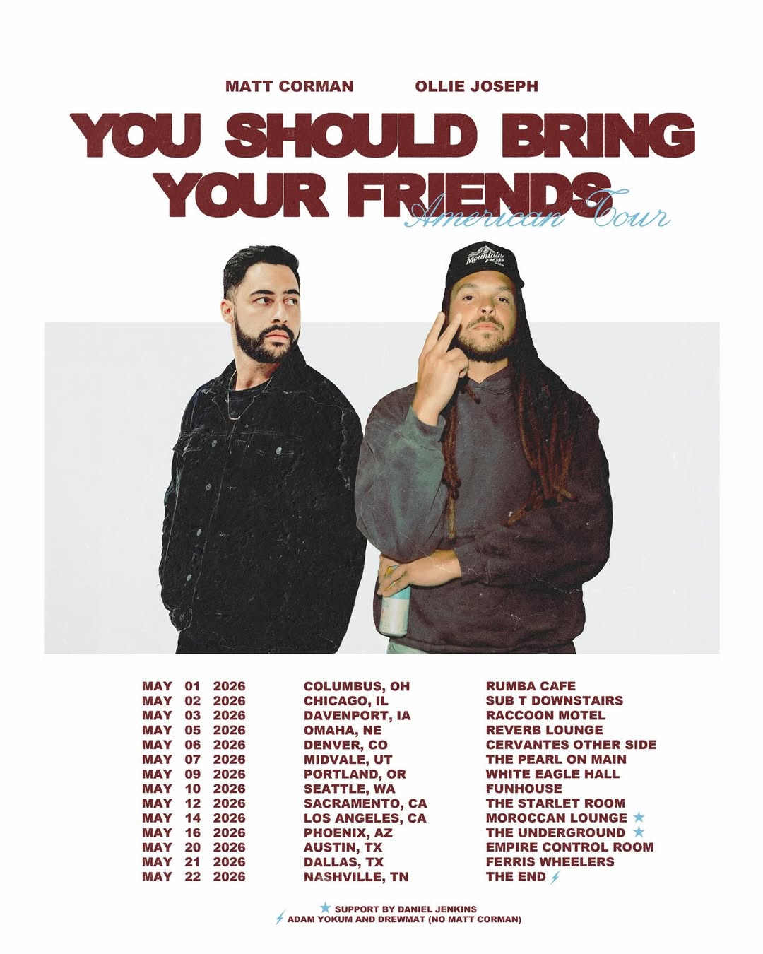 Ollie Joseph You Should Bring Your Friends Tour Poster 2026